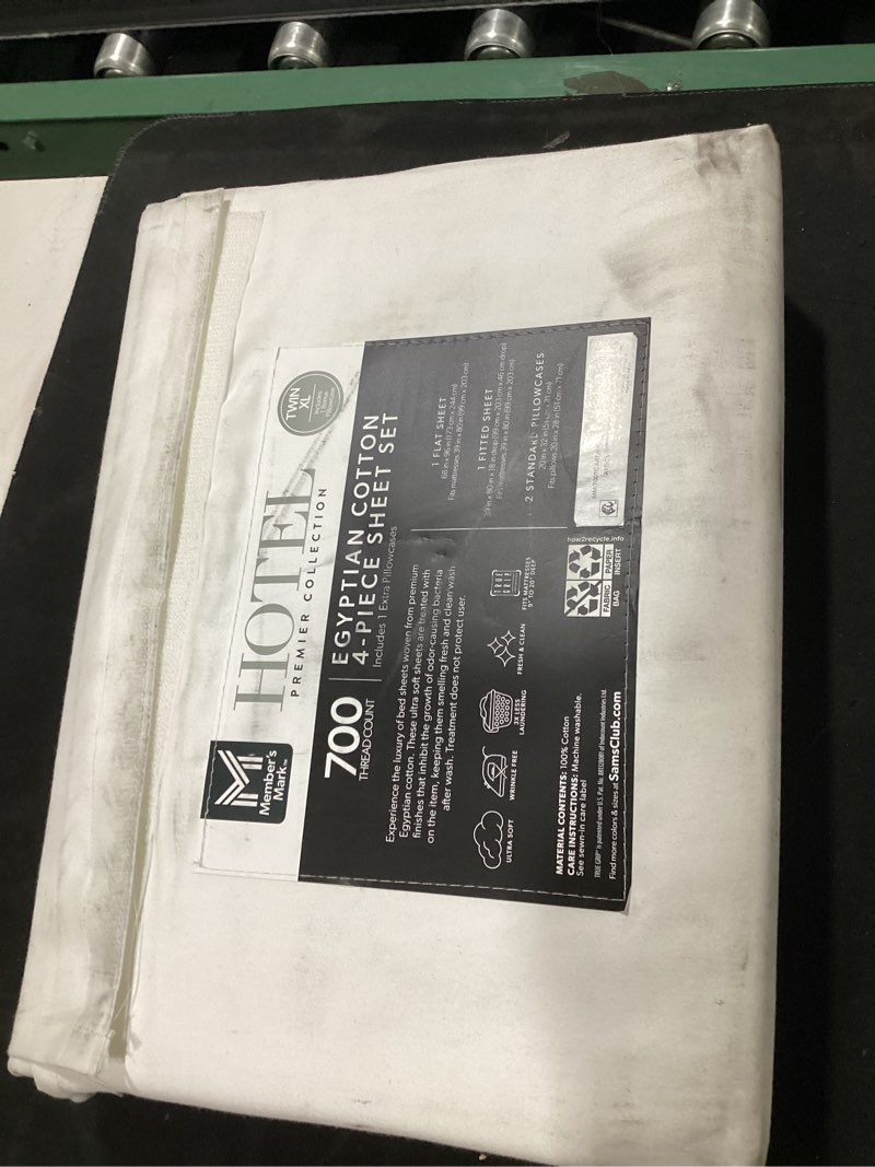 Condition photo showing As Is for (twin xl) member’s mark hotel premier collection 700-thread-count solid egyptian cotton sheet set