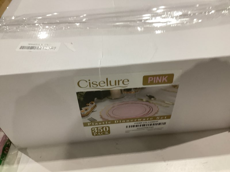 Condition photo showing Good Condition for Ciselure 350PCS Pink Plastic Plates, Gold Plastic Dinnerware Sets for 50 Guests, Include 100 Disposa