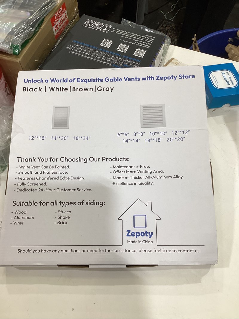 Condition photo showing Good Condition for 14" X 14" Paintable Gable Vent with Screen, Shed Vent for Improved Airflow & Heat Dissipation, Prevents Condensation, Ideal for Wall, Attic, and Shipping Container [Vent Opening: 12" x 12"] 12" x 12" Vent Opening White
