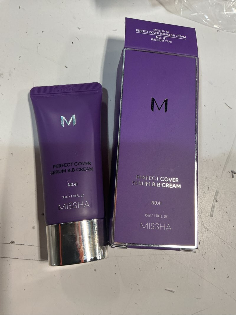 Condition photo showing New/Like New for unknown expiration date ))missha m perfect cover serum bb cream no.41 medium tan- tan/deep with warm undertone, skin tint, tinted moisturizer, skin care foundation makeup, korean makeup,1.18 fl oz