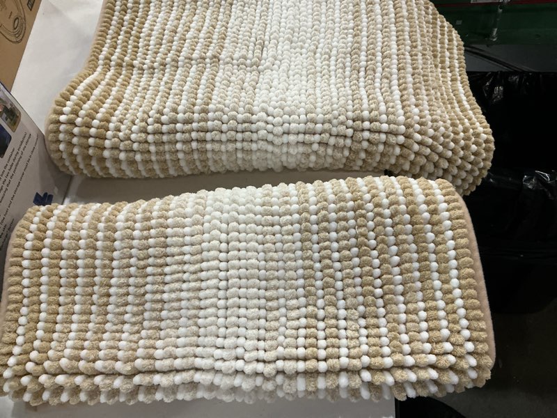 Condition photo showing Good Condition for bsicpro bathroom rugs and mats sets, 2 piece thick absorbent chenille bath mat rug set non slip, soft shaggy bath floor mats for bathroom, machine washable (20" x 47" plus 16" x 24", beige) 20" x 47" plus 16" x 24" beige