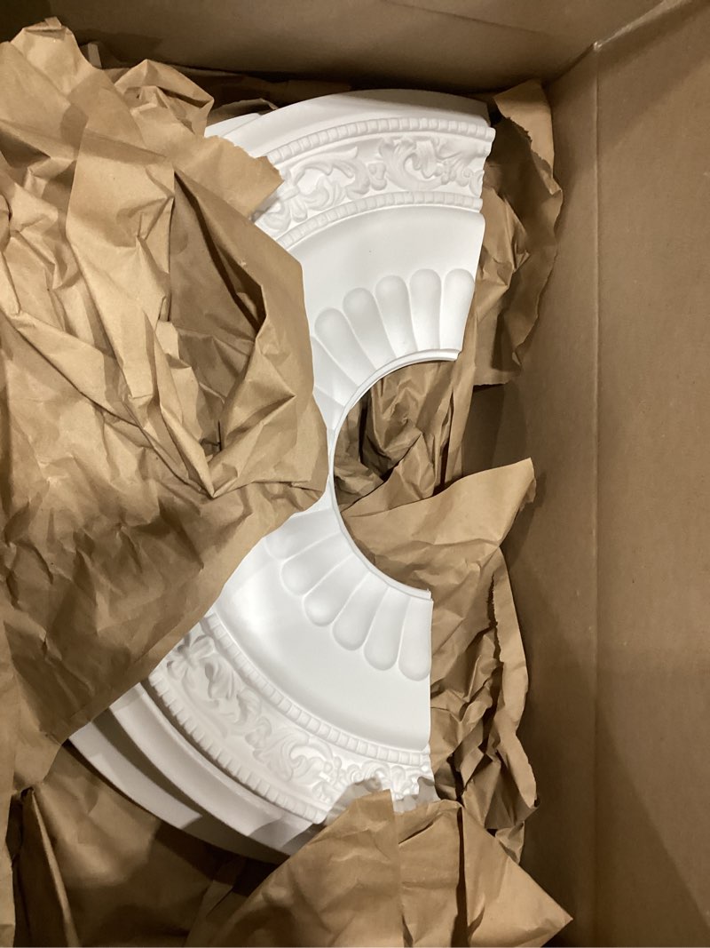 Condition photo showing As Is for ekena millwork cm20ln2 20 5/8"od x 6 1/4"id x 1 3/8"p lauren ceiling medallion, fits canopies up to 6-1/4", 2 piece split
