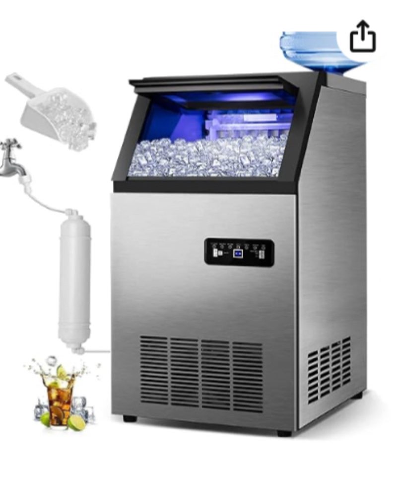 commercial ice maker machine 120lbs/24h with 35lbs ice capacity, 45pcs clear ice cubes ready in 11-20mins, stainless steel under counter freestanding large ice machine, 2 water inlet modes