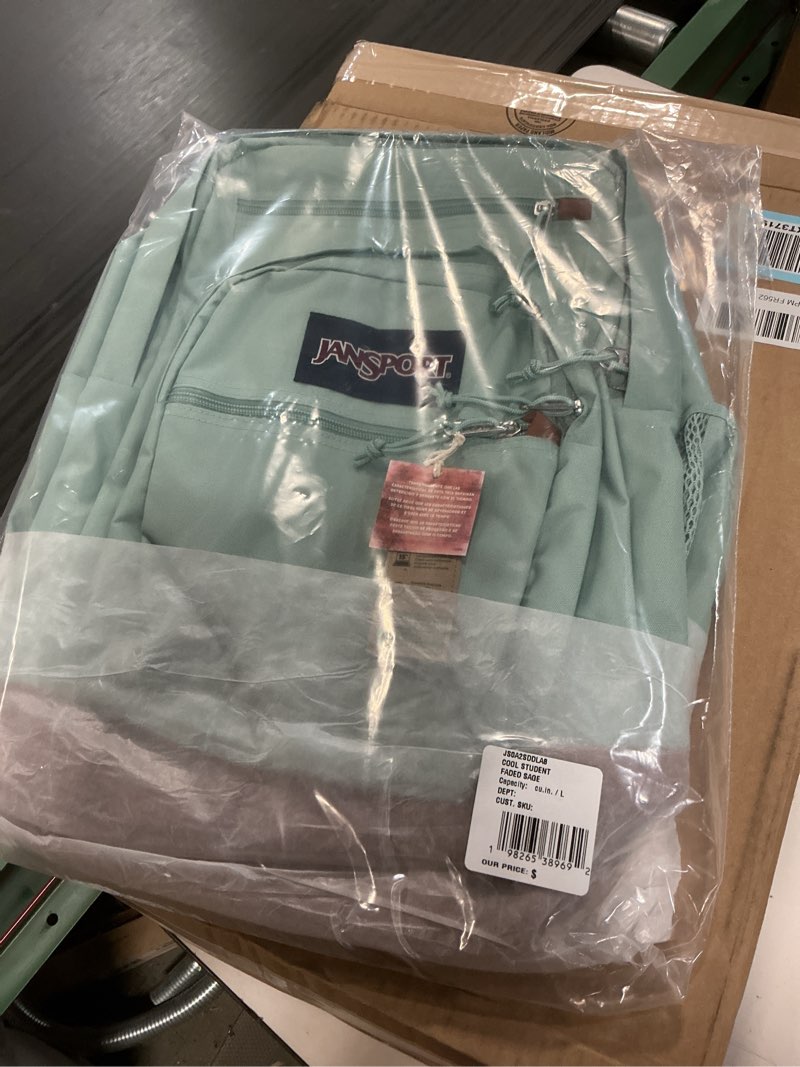 Condition photo showing New/Like New for jansport cool backpack with 15-inch laptop sleeve, large computer bag rucksack with 2 compartments, ergonomic straps, faded sage faded sage one size