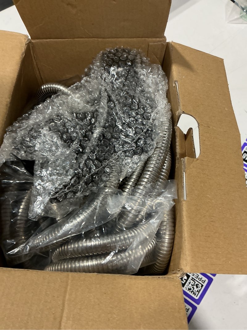 Condition photo showing New/Like New for 100ft garden hose, heavy duty metal water hose 100 ft with 10 function nozzle, flexible no-kink, pet-proof & puncture-proof stainless steel outdoor hose for yard