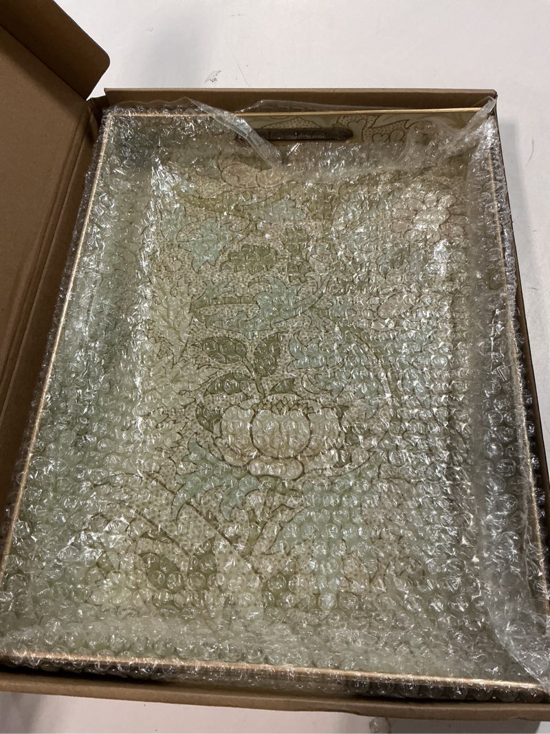 Condition photo showing Good Condition for Spsyrine Serving Tray with Handles, Plastic Decorative Tray for Coffee Table, Living Room, Home Decor, Dianthus Multi D