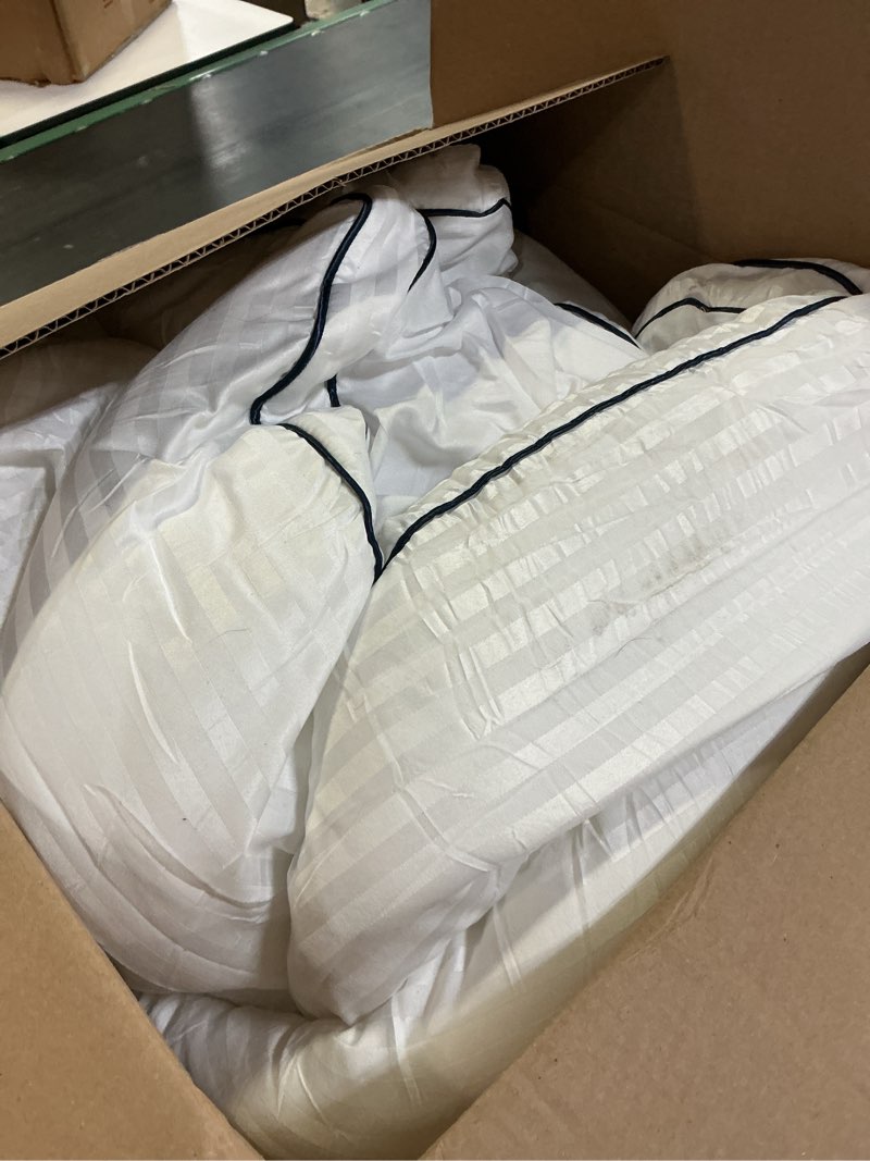 Condition photo showing As Is for bedlore king mattress topper, thick pillow top pad for back pain relief, cooling soft mattress cover with deep pockets 6-18 inch white king