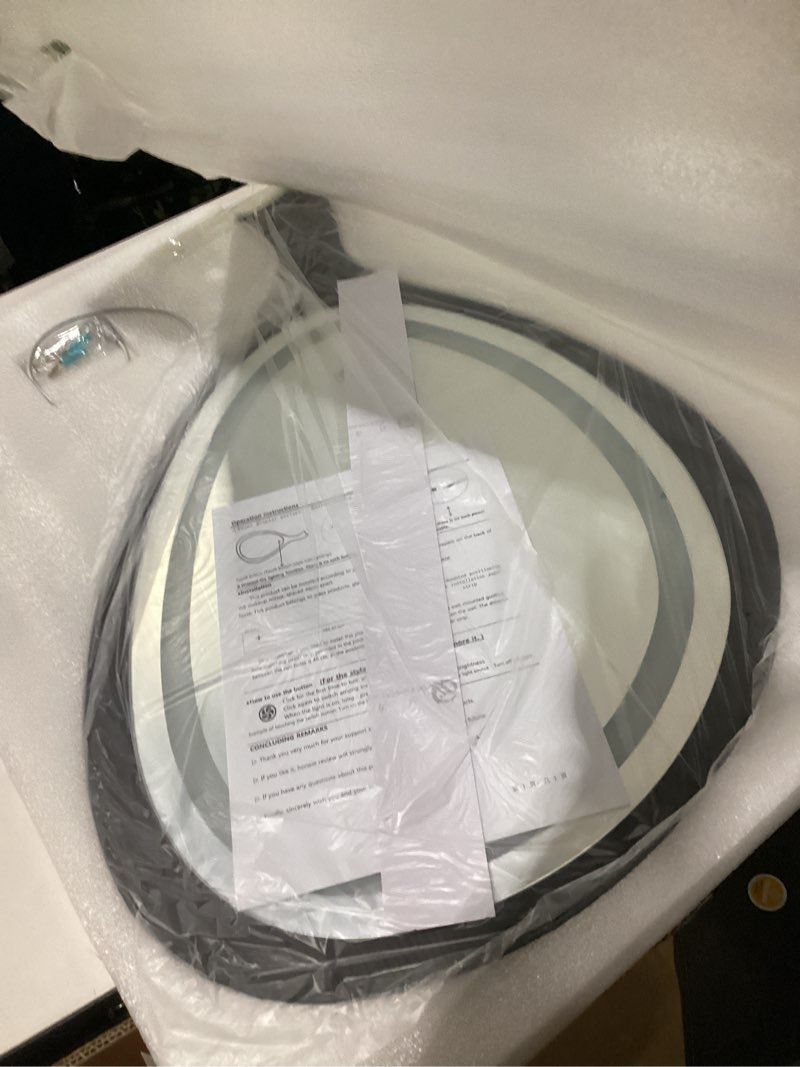 Condition photo showing New/Like New for LED Wall Mirror Irregular Asymmetrical Wall Mirror for Living Room Bathroom Entryway, Modern Decorative Mirror Hanging (Hook Style, 30'' x 18''Walnut Walnut With Led 30"L x 18"W