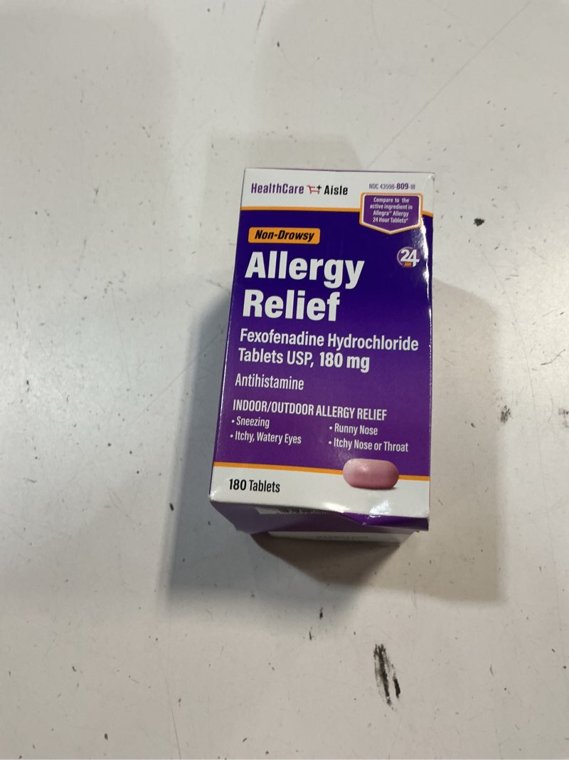 Condition photo showing New/Like New for best by 01/2027 healthcareaisle allergy relief - fexofenadine hydrochloride tablets usp, 180 mg - 180 tablets - allergy medication, non-drowsy 24-hour relief 180 count (pack of 1) 180mg