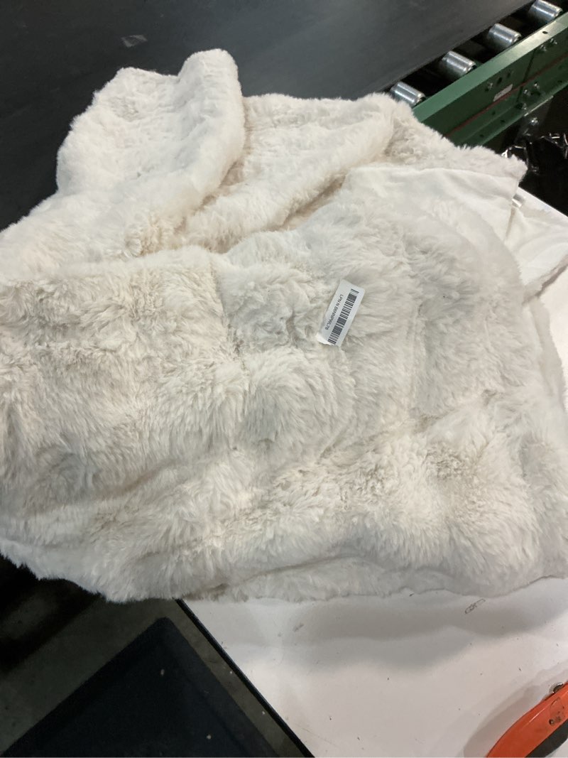 Condition photo showing As Is for cozy bliss faux fur throw blanket for couch, fuzzy soft plush thick bubble blanket for sofa bedroom living room, 60 * 80 inches cream white cream white twin(60" x 80")
