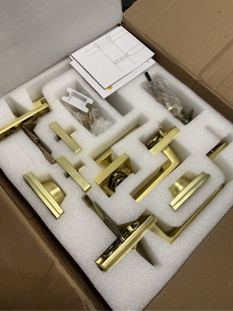 Condition photo showing Good Condition for haidms gold double door door lock set, heavy duty double door handle with deadbolt and dummy, double front door hardware set with reversible handle lever gold double door handleset