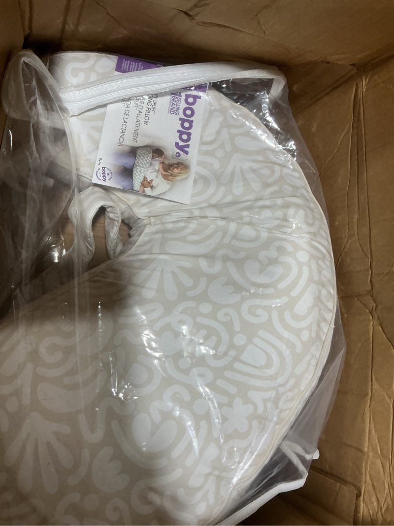 Condition photo showing Good Condition for Boppy Uplift Nursing Pillow - Wedge Bottle & Breastfeeding Pillow to Reduce Spit-Up and Reflux Symptoms, with Body-Inclusive Opening and Belt, Baby Safety Alliance Verified - Cream Retro Squiggles Pillow Cream Retro Squiggles