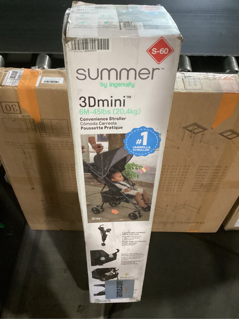 Condition photo showing New/Like New for summer by ingenuity 3d mini convenience stroller – lightweight stroller with compact fold, multi-position recline, canopy with pop out sun visor and more – umbrella stroller for travel and more, gray