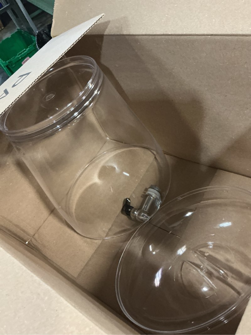 Condition photo showing As Is for creativeware 3-gallon beverage dispenser- poly prop beverage dispenser, clear