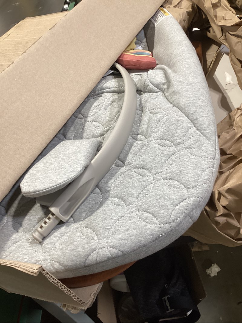 Condition photo showing Good Condition for chicco float baby bouncer seat, quilted organic cotton seat pad, included toy bar with plush toys, cloud/grey