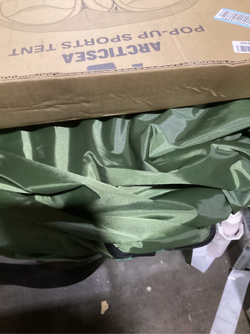Condition photo showing As Is for arcticsea thickened pvc sports tent - all-weather shelter pod for 2-6 person, pop-up shelter, instant setup, removable top & sealed floor for outdoor events, soccer, rugby green