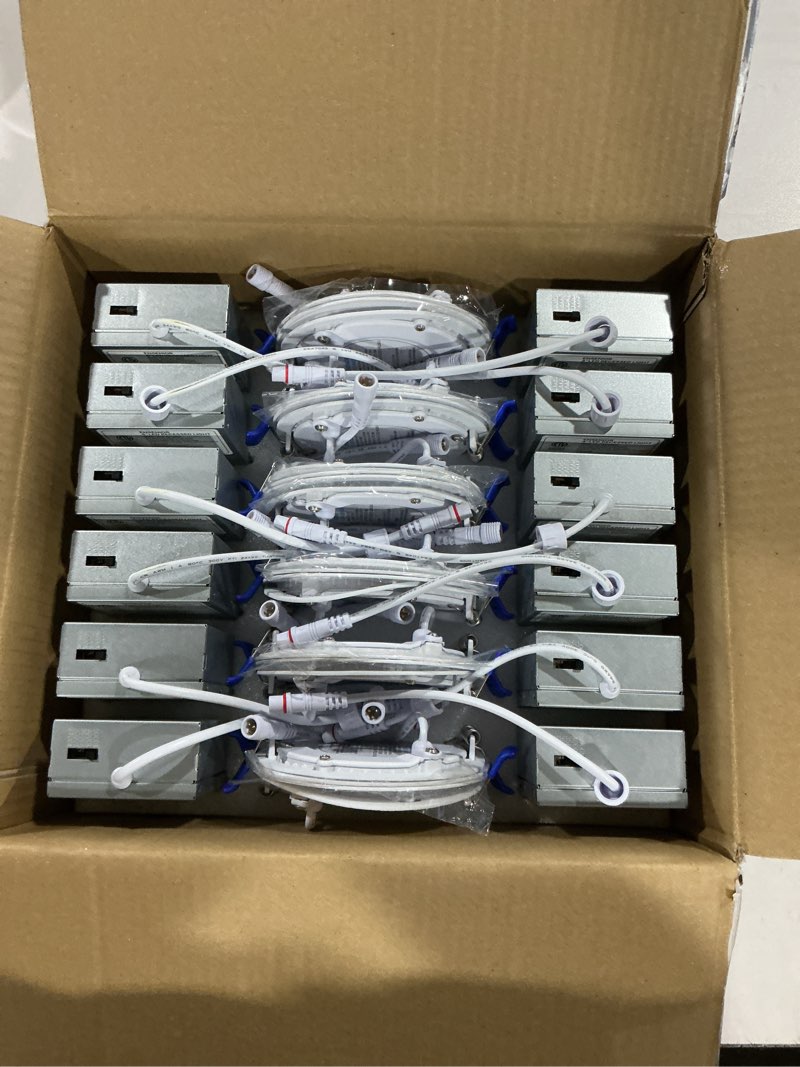 Condition photo showing Good Condition for ensenior 12 pack 4 inch led recessed light, dimmable, 2700k-5000k 5cct, 750lm high brightness, 9w 120v, 3 pin, erl-9x-etl, damp rated, ultra-thin canless wafer ceiling light - etl & fcc & ic 2700/3000/3500/4000/5000k - 5cct white 4 inch