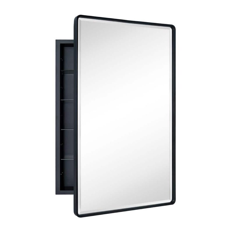 Farmhouse Recessed Metal Bathroom Medicine Cabinets with Mirror with Adjustable Tempered Glass Shelves Size: 36" x 24", Finish: Black