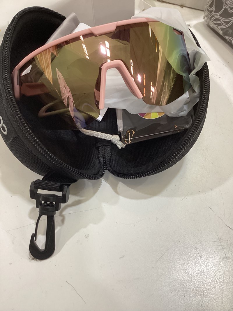 Condition photo showing Good Condition for lamicall 24g polarized sports sunglasses for men women - uv400 protection sun glasses for baseball running cycling fishing pink frame-deep pink lens