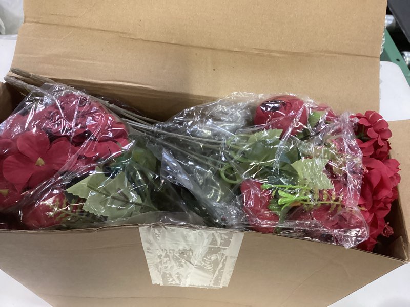Condition photo showing Good Condition for xunyee 12 bundles burgundy artificial flowers bulk wedding decorations favors red roses fake silk flowers bouquets realistic florals arrangements decor for outdoor wedding table centerpieces red 12