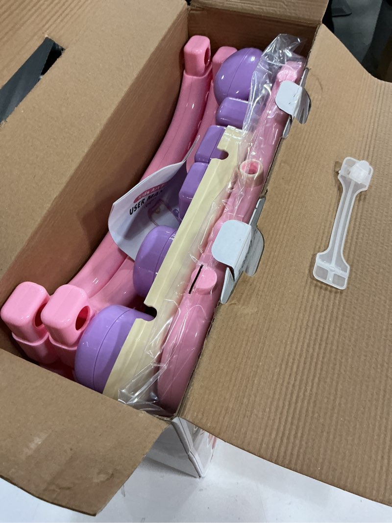 Condition photo showing Good Condition for art easel for kids, adjustable standing rotatable double sided easel with painting accessories for toddlers boys and girls-pink