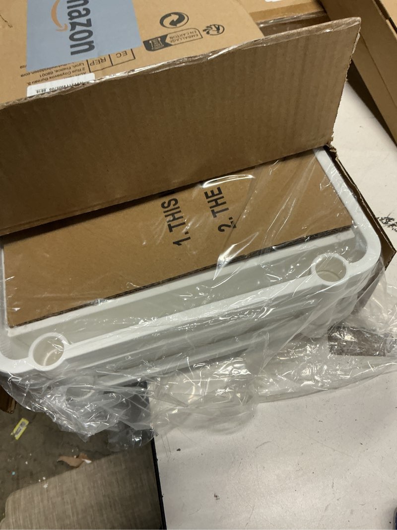 Condition photo showing Good Condition for Goovilla 3 Tier Rolling Utility Cart Organizer with Removable Drawer, Stable and Sturdy White Rolling Storage Carts with 2 Lockable Wheels for Bathroom, Kitchen, Snack, Craft, Makeup, Baby Essentials White 3 