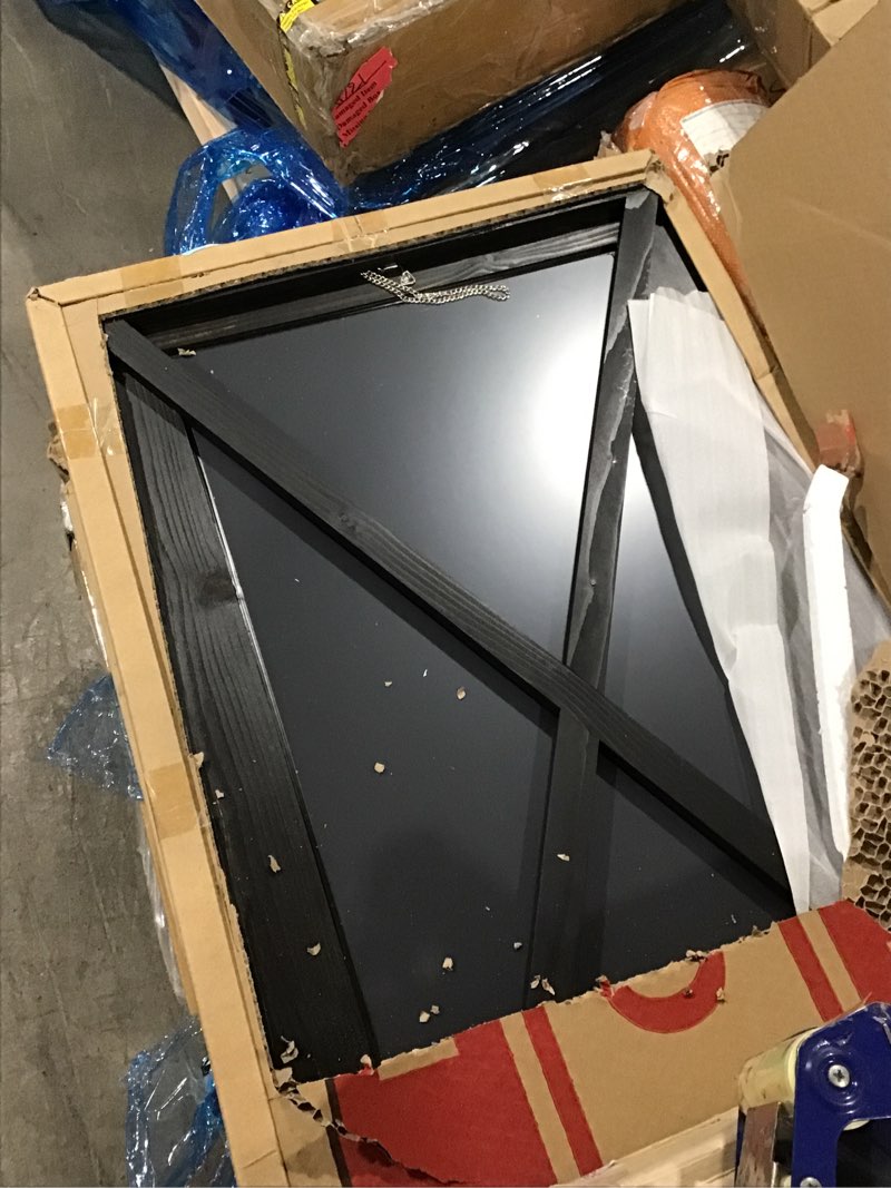 Condition photo showing As Is for Full Length Mirror 65"x22" with Stand Solid Wood Frame Floor Large Mirror for Living Room, Bedroom Hanging Standing or Leaning Wall-Mounted, New Black Black 65"L x 22"W