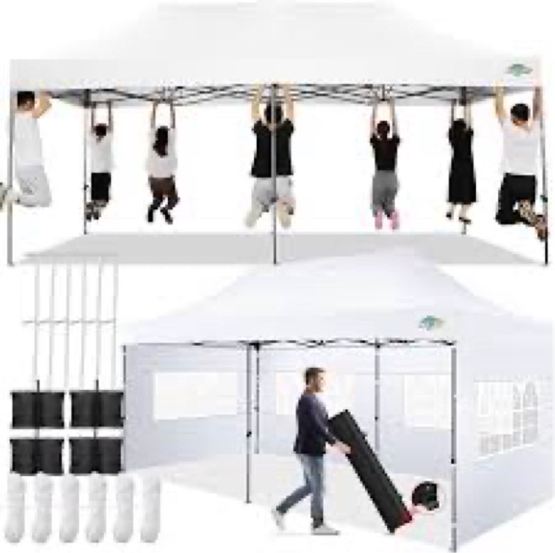 10x20ft pop up wedding party tent with 6 sidewalls, heavy duty commercial outdoor canopy all season 