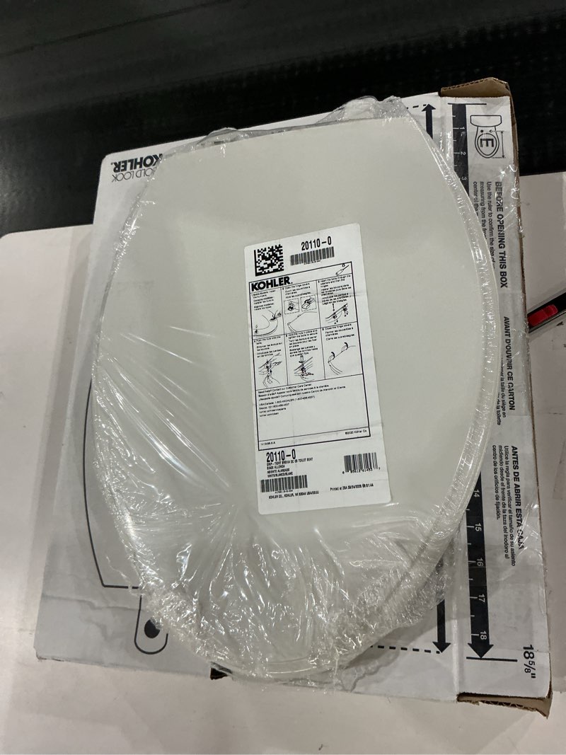 Condition photo showing New/Like New for Kohler K-20110-0 Brevia Elongated Toilet Seat with Grip-Tight Bumpers, Quiet-Close Seat, Quick-Attach Hardware, White