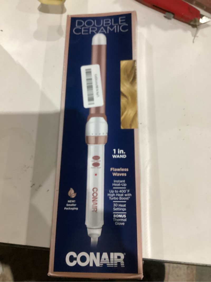 Condition photo showing As Is for conair double ceramic 1-inch curling wand, produces flawless waves, curling iron for use on medium and long hair, 30 heat setting curling iron, white white 1 inch wand (pack of 1)