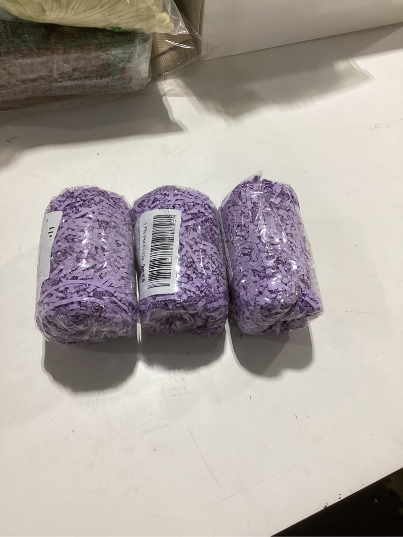 Condition photo showing New/Like New for 3 pack newmiao 1 lb purple crinkle cut paper shred filler for gift baskets stuffing, shredded crinkle paper for gift box bag basket filler decoration christmas wedding birthday bridesmaid gift wrapping