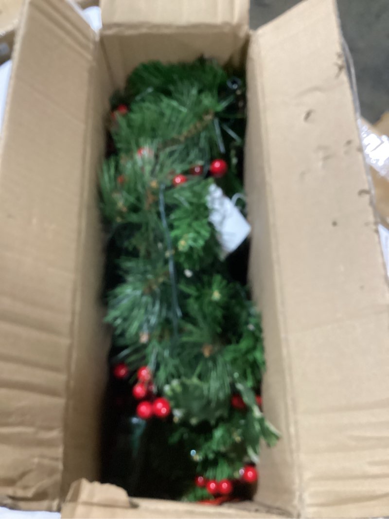 Condition photo showing Good Condition for 24 Inch Prelit Christmas Wreath for Front Door, Battery Operated LED Christmas Wreath with Pine Needles Branches Hari Leaves Red Berry Pine Cones, Lighted Wreath Wall Windows Decoration H6802a-03