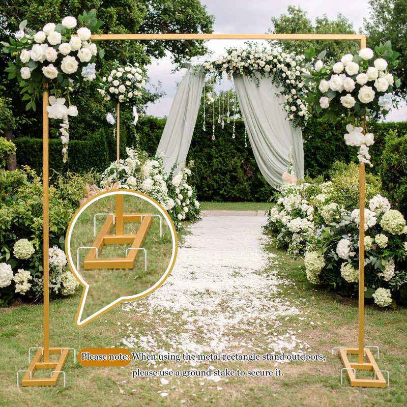 ourwarm 8.2 ft adjustable wedding backdrop stand, 2-in-1 floor arch & over-the-table rod, gold metal