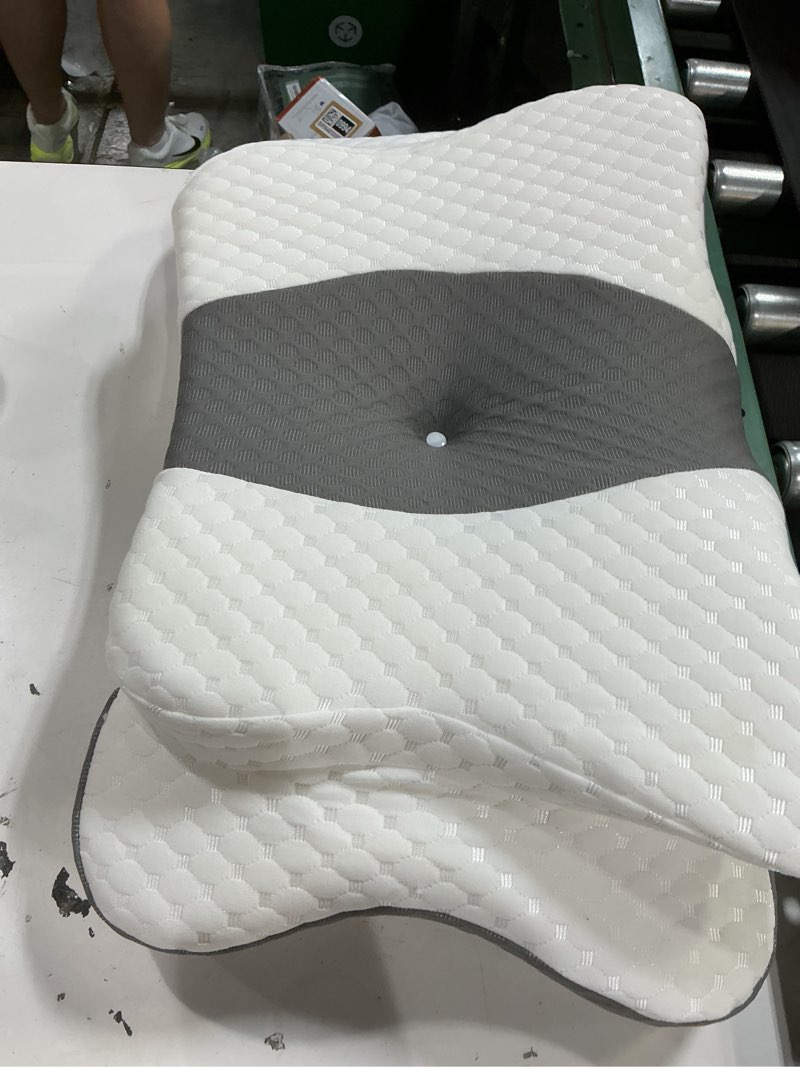 Condition photo showing As Is for chxxy memory foam pillows, cervical pillow for neck and shoulder pain relief, ergonomic contour bed pillow, soft for side sleep stomach sleeping and back sleeper-queen size&grey queen size grey