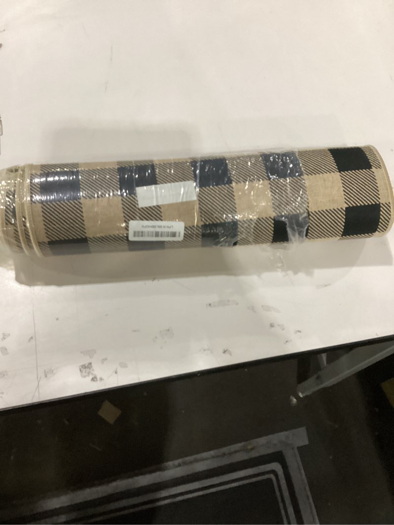 Condition photo showing Good Condition for Nanstone Farmhouse Kitchen Rugs Sets of 2,17x29 + 17x47 Inch,Black and White Buffalo Plaid Kitchen M