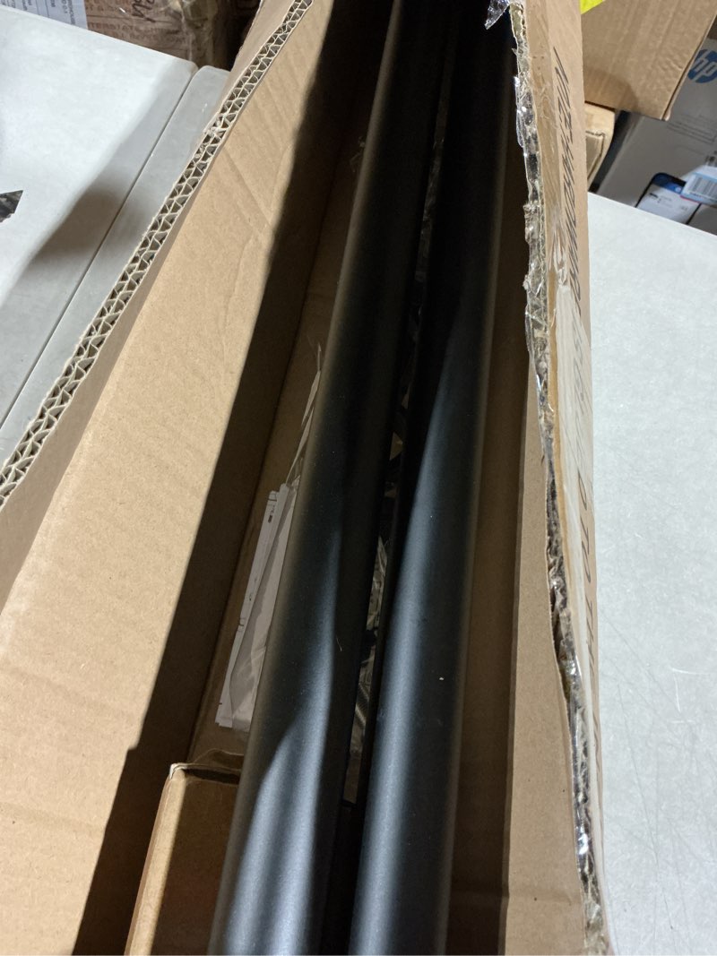 Condition photo showing As Is for Heavy Duty Curtain Rods,1 1/4" Large Diameter Premium Nonadjustable Curtain Rod,84in/7ft Custom Window Treatment Rods with Durable Aluminum Brackets and End Caps,Black Finish Black 84in/7ft