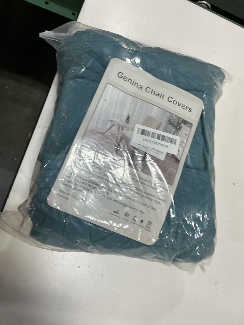 Condition photo showing New/Like New for genina waterproof chair covers for dining room, stretch jacquard dining chair slipcovers removable washable chair protector for kitchen, hotel, restaurant (leaves-peacock blue, 6 pcs) leaves-peacock blue standard-6 pcs