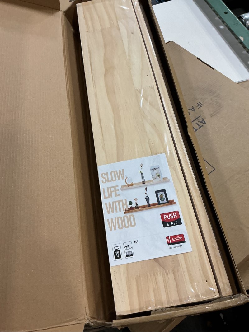 Condition photo showing New/Like New for mbyd 24 inch floating shelves natural wood set of 3, wall mount picture ledge wooden wall shelf for home decoration nursery book shelves for bedroom, living room, office, kitchen, 3 same dimensions natural set of 3 24 in