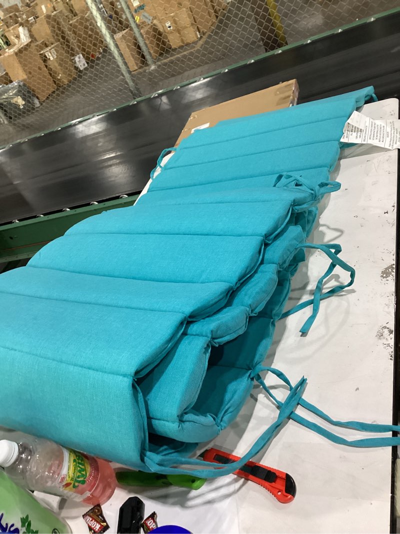Condition photo showing Good Condition for similar to stock photo outdoor seat cushions for chairs, one-piece design, fade-resistant, waterproof patio furniture replacement cushions, 20\" x 20\" x 3\" + 20\" x 24\" x 3\", turquoise blue turquoise blue 20\"x20\"x3\"/20\"x24\"x3\"