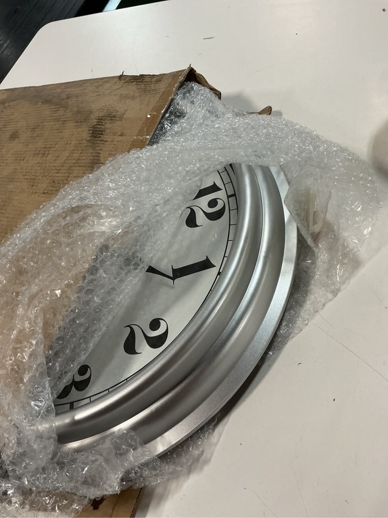 Condition photo showing Good Condition for jenlystime 16 inch silver vintage waterproof indoor/outdoor wall clock with thermometer & hygrometer, large numerals & silent sweep movement - ideal for porch, garden, pool 16''ht silver