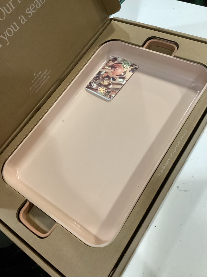 Condition photo showing Good Condition for Our Place Griddle Pan - Versatile Nonstick Ceramic Sheet Pan & Stovetop Griddle | Toxin-Free, Dual-Use, with Ergonomic Handles | 5 Qt Capacity, Oven Safe Up to 450°F | Spice 5 Quarts Spice