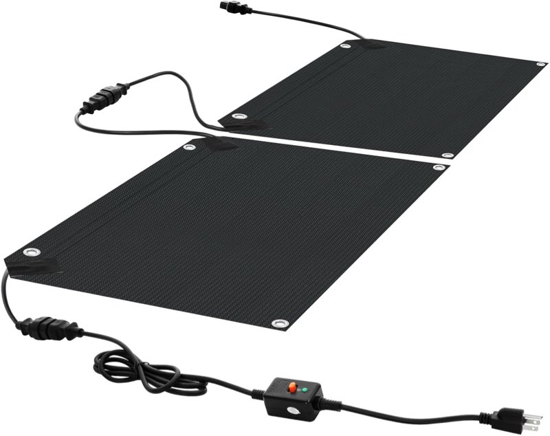 tinideya 2 pcs heated snow melting mat, heated outdoor mats, non slip rubber heating entrance mats with power cord snow and ice melting pad for winter outdoor stairs entrance (30 x 30 inch)