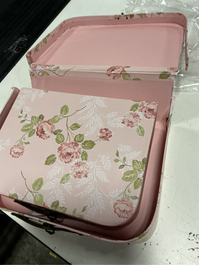 Condition photo showing As Is for cabilock floral paperboard suitcase set of 3 with handles decorative storage boxes for baby shower wedding birthday keepsake organization 3.74x8.62x3.74 inches