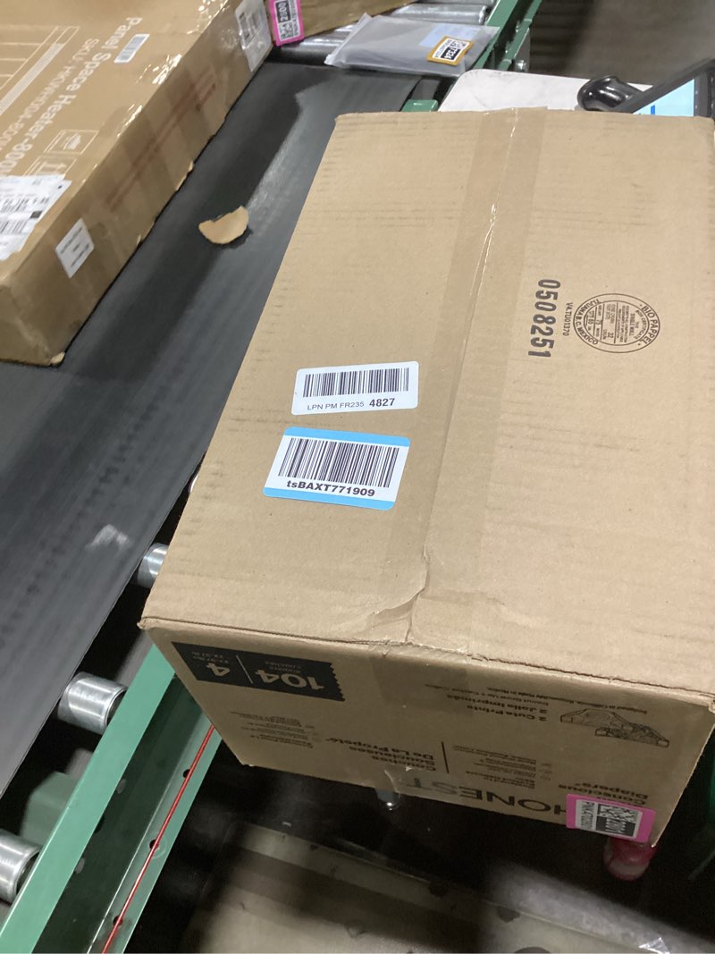 Condition photo showing New/Like New for The Honest Company Clean Conscious Diapers for Delicate Skin | Up to 100% Leakproof | Hypoallergenic, Fragrance Free | Gender Neutral | Super Club Box, Size 4 (22-37 lbs), 104 Count (Prints May Vary) Size 4 (104 Count) Donut Grow Up + Cactus Cuties