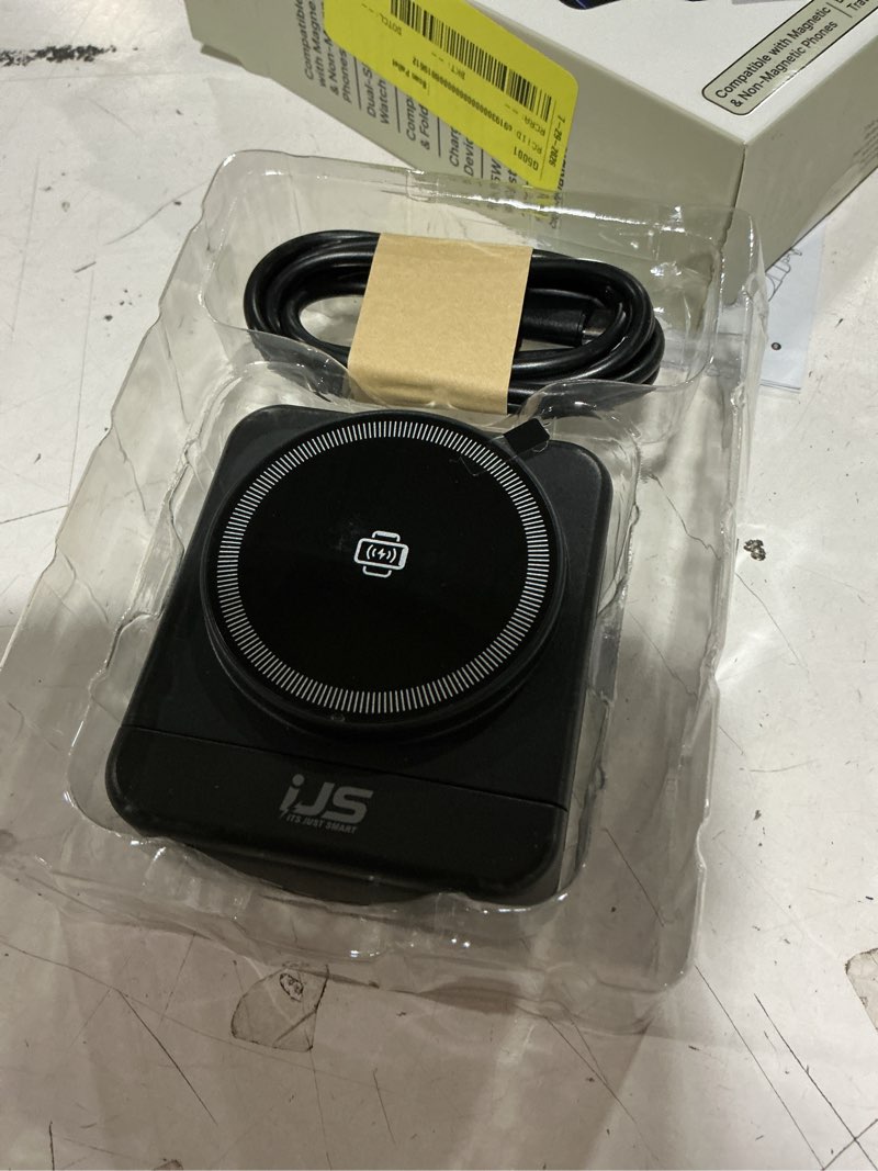 Condition photo showing Good Condition for it's just smart 3-in-1 magnetic wireless charging station for apple & samsung devices, dual-sided rotating watch charger, 15w fast foldable charger - black