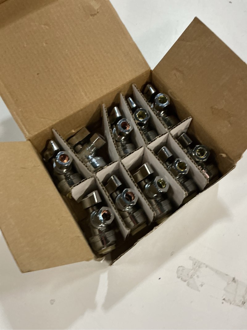 Condition photo showing Good Condition for [10-pack] procuru pushfit angle stop valve 1/2" push x 3/8" od comp, quarter-turn push-to-connect brass shutoff valve for copper, pex, cpvc, pe-rt, hdpe pipes, lf certified safe (8x8012-11t)
