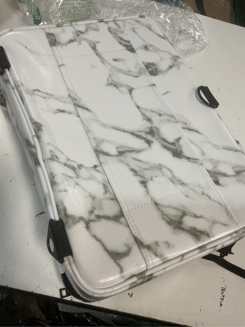Condition photo showing Good Condition for travel makeup bag 10.4 inches portable makeup train case cosmetic bag organizer with adjustable dividers and shoulder strap for cosmetics brushes toiletry jewelry digital accessories (marble)