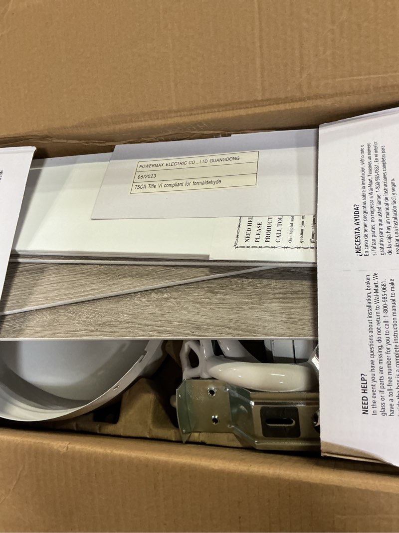 Condition photo showing As Is for mainstays 52 inch hugger indoor ceiling fan with light kit, white, 5 blades, reverse airflow