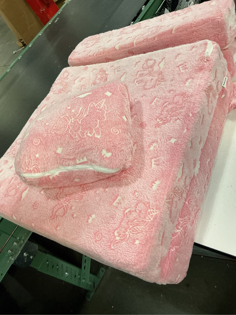 Condition photo showing Good Condition for memorecool glow pink unicorn tri-fold sofa bed for kids, foldable futon chair and floor couch, convertible trifold mattress for playroom