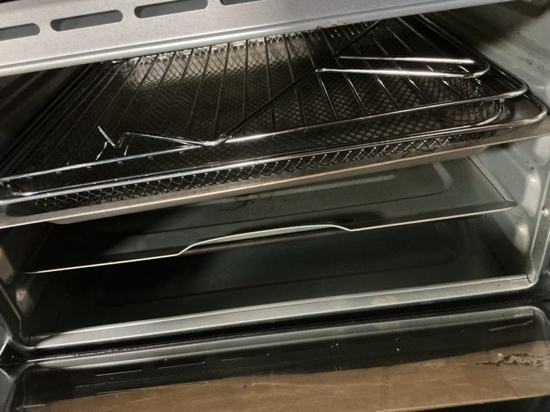Condition photo showing As Is for beelicious 32qt extra large air fryer, 19-in-1 air fryer toaster oven combo with rotisserie and dehydrator, digital convection oven countertop airfryer fit 13" pizza, 6 accessories, 1800w, black